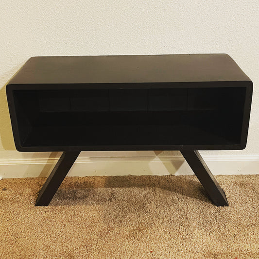 Custom Retro Two-Tone Black and Dark Walnut Tv Stand